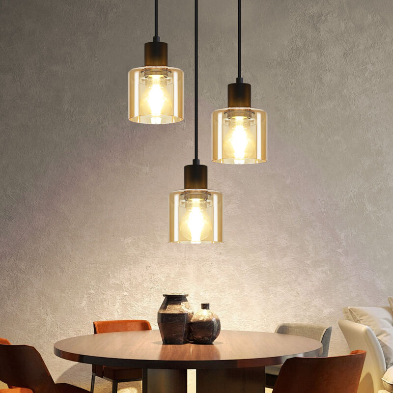 foto del prodotto gbly lampada a sospensione vintage , 3 lampadine e27, lampada a sospensione per tavolo da pranzo, lampada a sospensione in metallo nero industriale