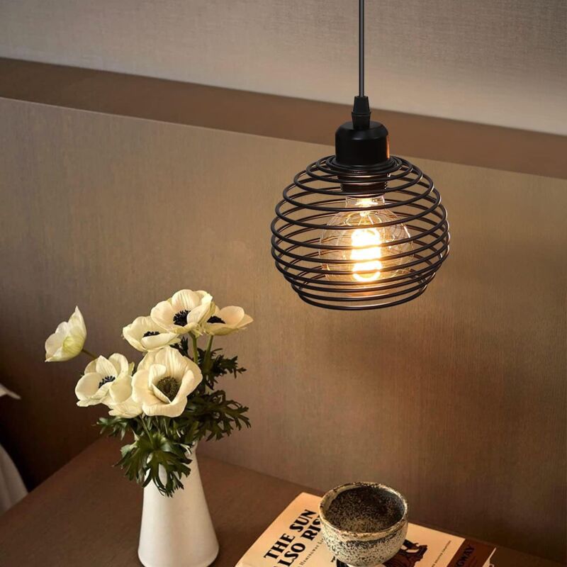foto del prodotto gbly lampada a sospensione vintage industriale lampada a sospensione da tavolo da pranzo nera da 1,5 m con interruttore e attacco e27,