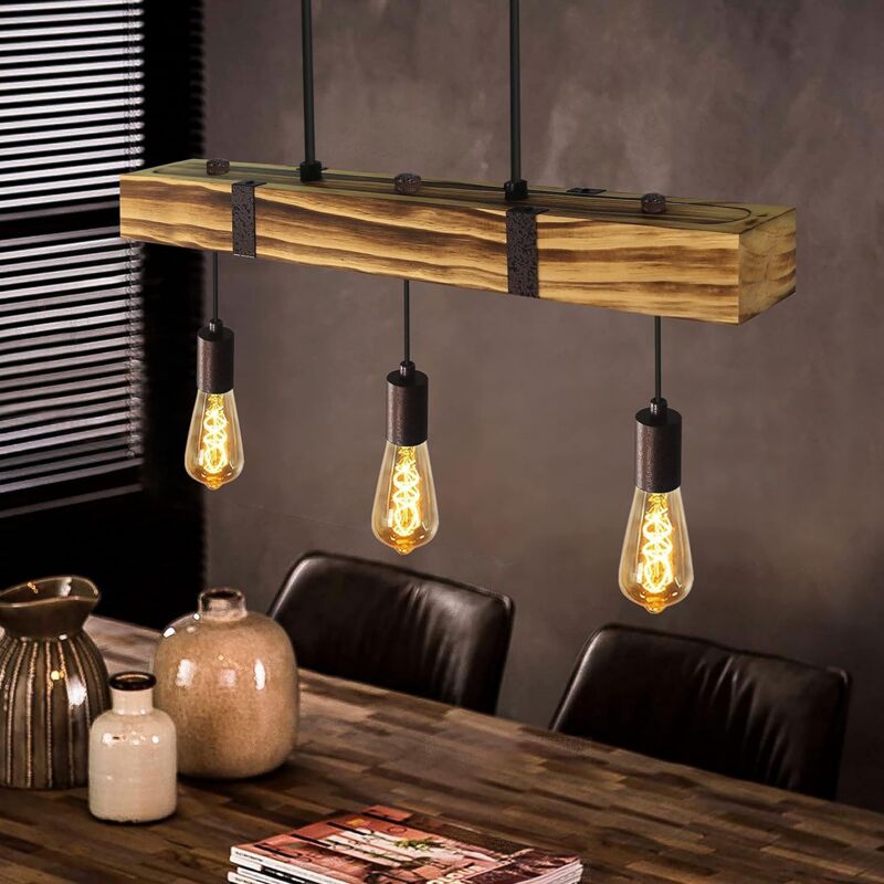 foto del prodotto gbly lampada a sospensione vintage, lampada a sospensione retr per sala da pranzo, travi in legno, 61 cm 3 x e27 max. lampada a sospensione
