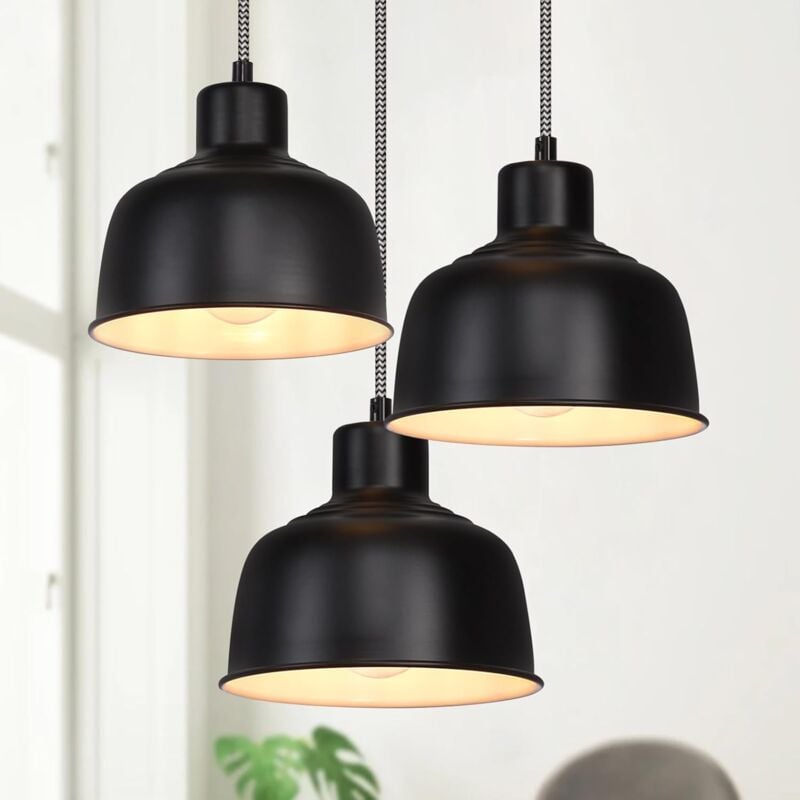 foto del prodotto gbly lampada a sospensione vintage nera e27 per camera da letto, lampadario industriale per sala da pranzo, lampada retr per cucina con 3 luci a