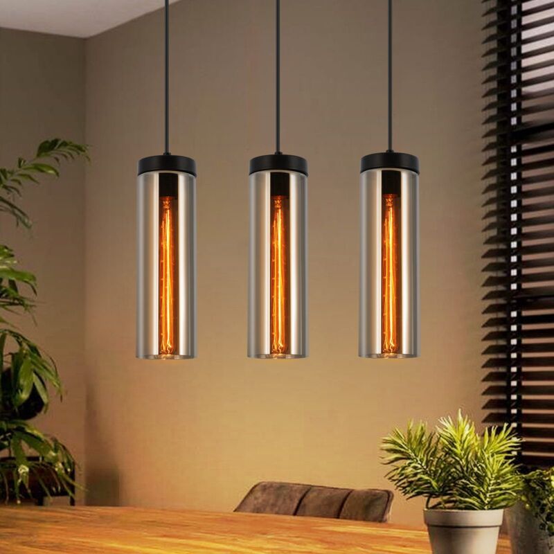 foto del prodotto gbly lampada a sospensione vintage, nera lampada a sospensione a 3 fiamme, altezza regolabile, e27, lampada da tavolo da pranzo, lampada a