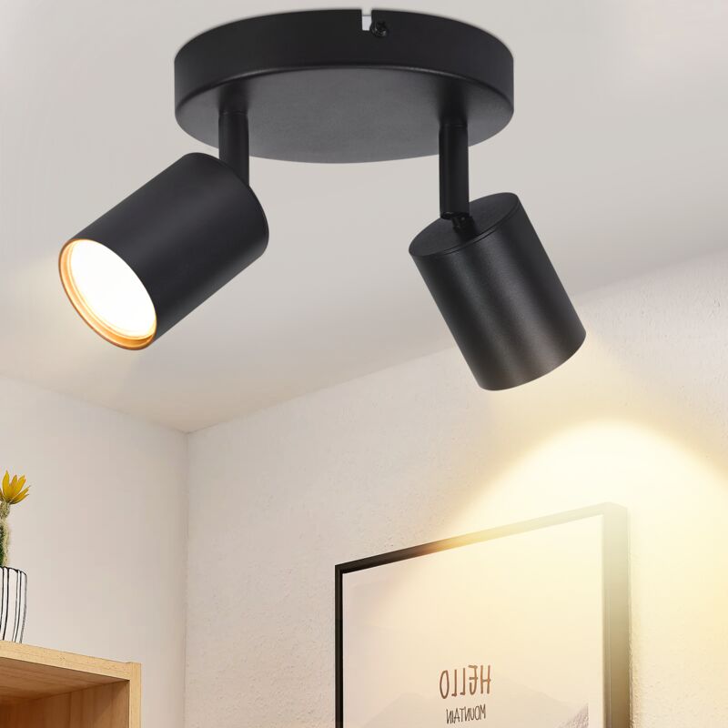 foto del prodotto gbly lampada a spot da tetto nero con 2 lampadine lampade a spot da tetto gu10, lampada per corridoio moderna pivotante di 330 , spot a parete