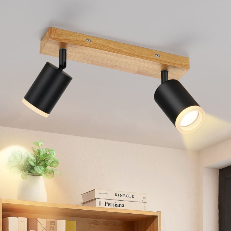 foto del prodotto gbly lampada a spot led per soffitto a 2 ampole lampada per soffitto gu10 in legno nero, lampada per cucina ruotabile a 350 , spot per soffitto