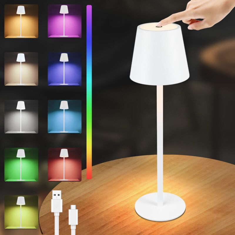 foto del prodotto gbly lampada da armadio 2 pezzi, a batteria senza filo led 2600mha lampada da tavolo esterna ricaricabile tattile lampada a batteria bianca