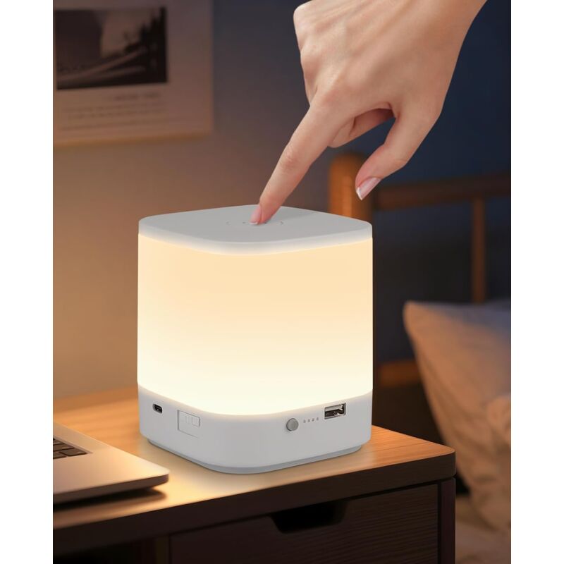 foto del prodotto gbly lampada da comodino a led dimmerabile con touch lampada con batteria da 1800 mah, ricaricabile tramite usb, senza fili, con 3 temperature di