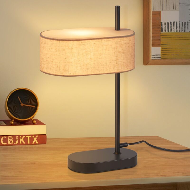 foto del prodotto gbly lampada da comodino camera da letto lampada da tavolo vintage 44,5 cm e14 lampada da tavolo nera abat jour in tessuto di lino con