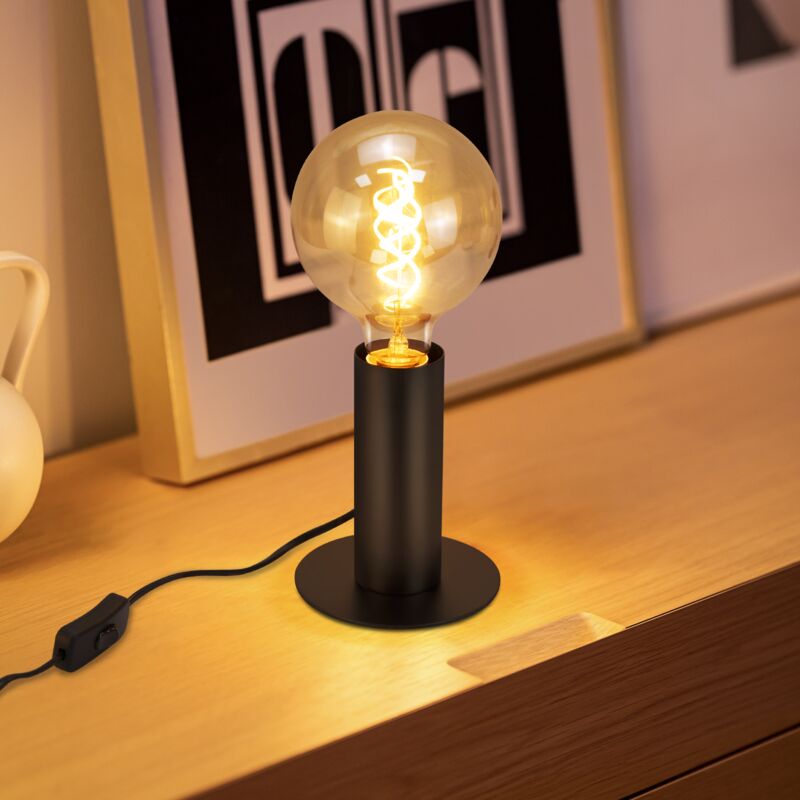 foto del prodotto gbly lampada da notte lampada da tavolo vintage e27 lampada da tavolo nera max. 40w con presa e interruttore, lampada da notte retr industriale