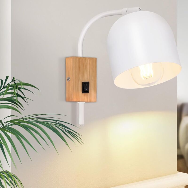 foto del prodotto gbly lampada da parete in legno con interruttore applique lampada da parete vintage interno bianco metallo e27 330 rotante lampada da parete per