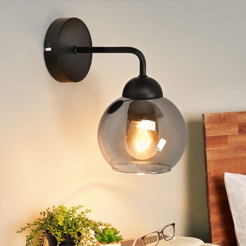 foto del prodotto gbly lampada da parete interna lampada da parete vintage e27 retroilluminazione parete vetro nero palla corridoio lampada parete rotonda design
