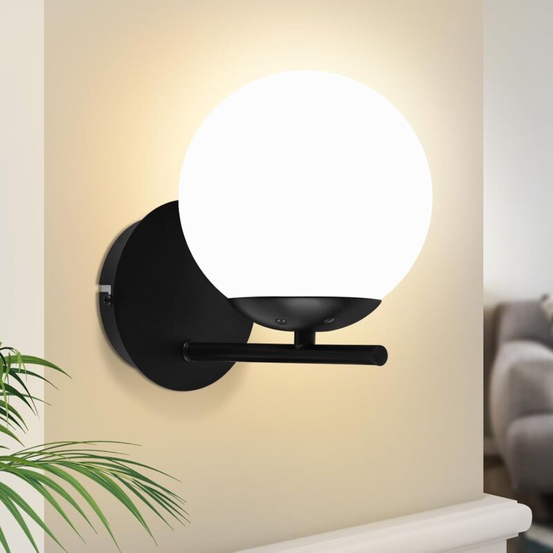 foto del prodotto gbly lampada da parete nera lampada da parete per interni dal design moderno in vetro, lampada da comodino e27 per illuminazione a parete, luce