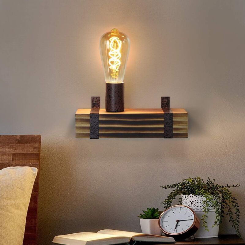 foto del prodotto gbly lampada da parete vintage e27 legno lampada da parete retr 23cm parete spot design industriale con presa e27 max. 60watt per corridoio