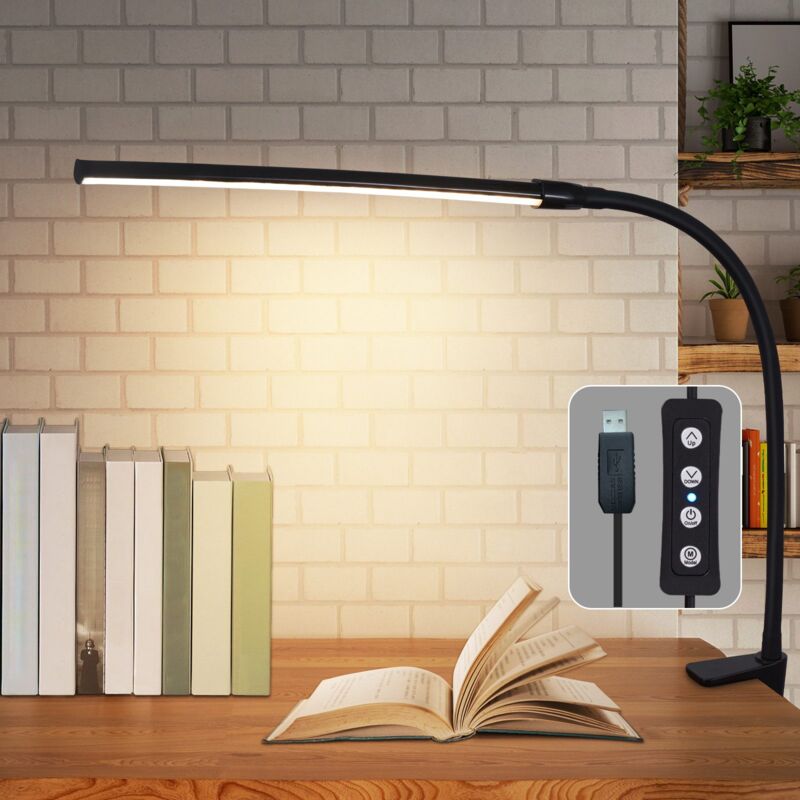 immagine 0 del prodotto gbly lampada da scrivania a led a pinza lampada da scrivania nera 3 colori e 5 livelli di luminosit usb 5 w lampada di luce diurna protezione