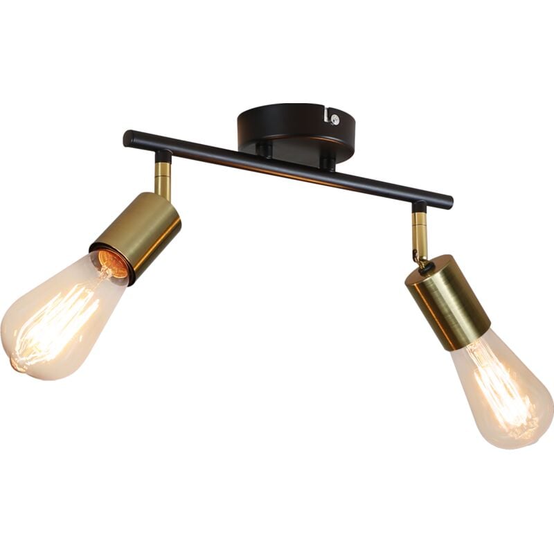 foto del prodotto gbly lampada da soffitto a due flamme vintage a spot con base e27, lampada da soffitto nero e dorato,ruotante a 360 , spot per soffitto industriale