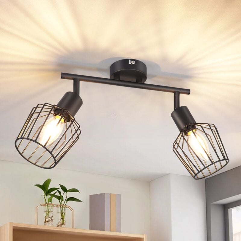 foto del prodotto gbly lampada da soffitto a due punti luce nera lampada da soffitto led nera e14 orientabile a 350 , lampada vintage per ingresso, salone, camera