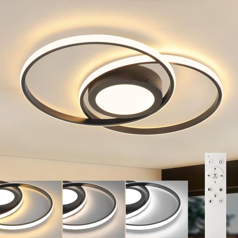 foto del prodotto gbly lampada da soffitto a led, plafoniera dimmerabile 48w nera moderna con telecomando, plafoniera per soggiorno, camera da letto, cucina in