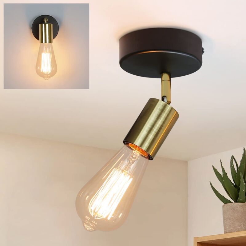 foto del prodotto gbly lampada da soffitto e27 , faretto da soffitto, lampada da soffitto nero oro industriale 1 fiamma vintage moderna lampada da parete orientabile