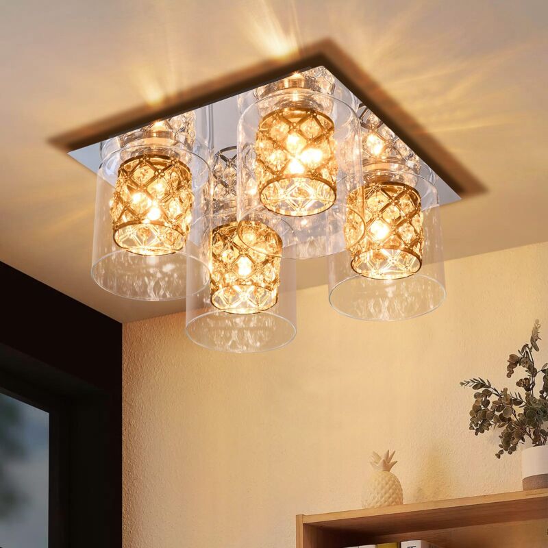 foto del prodotto gbly lampada da soffitto in cristallo per soggiorno, lampada da cucina moderna con cristalli g9 e paralume di design, luce per corridoio, luce per