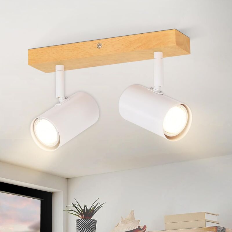 foto del prodotto gbly lampada da soffitto in legno a 2 luci lampada da soffitto gu10 bianca, lampada da parete moderna, faretti da soffitto orientabili a 350 ,