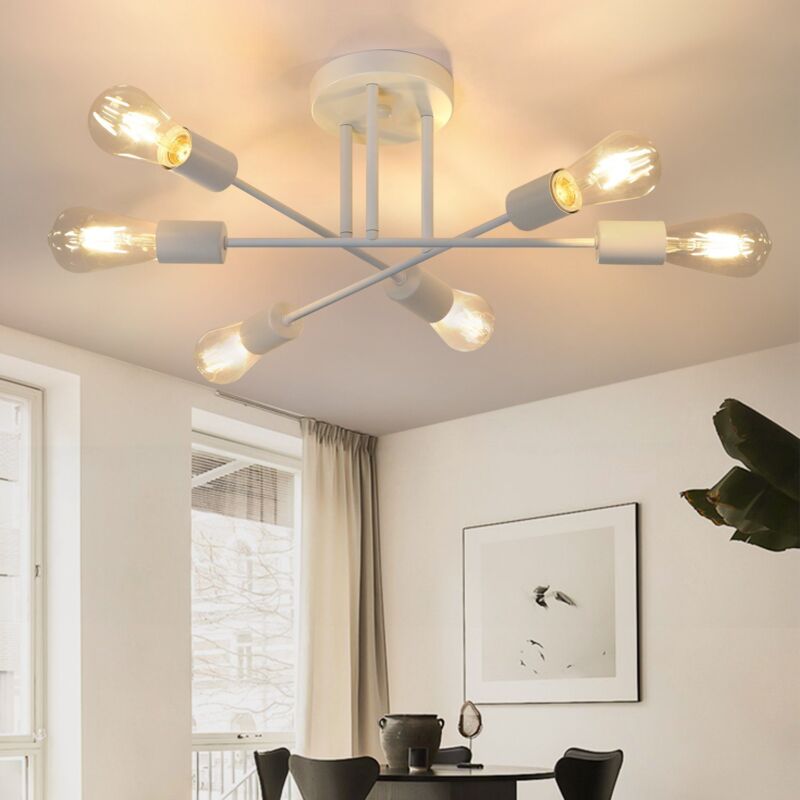 foto del prodotto gbly lampada da soffitto vintage, ampada da camera da letto retr e27, lampada a 6 flamme, lustro bianco, lampada da tavolo da pranzo,