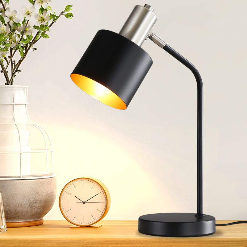foto del prodotto gbly lampada da tavolo vintage , lampada da comodino, cavo e27, lampada da tavolo per soggiorno, lampada da scrivania retr girevole nera e oro,