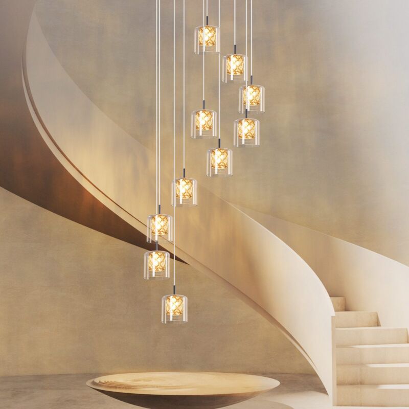 foto del prodotto gbly lampada sospesa moderna altezza regolabile fino a 230 cm lampada sospesa a 10 fiamme lampada in vetro g9 lampada di sala da pranzo in