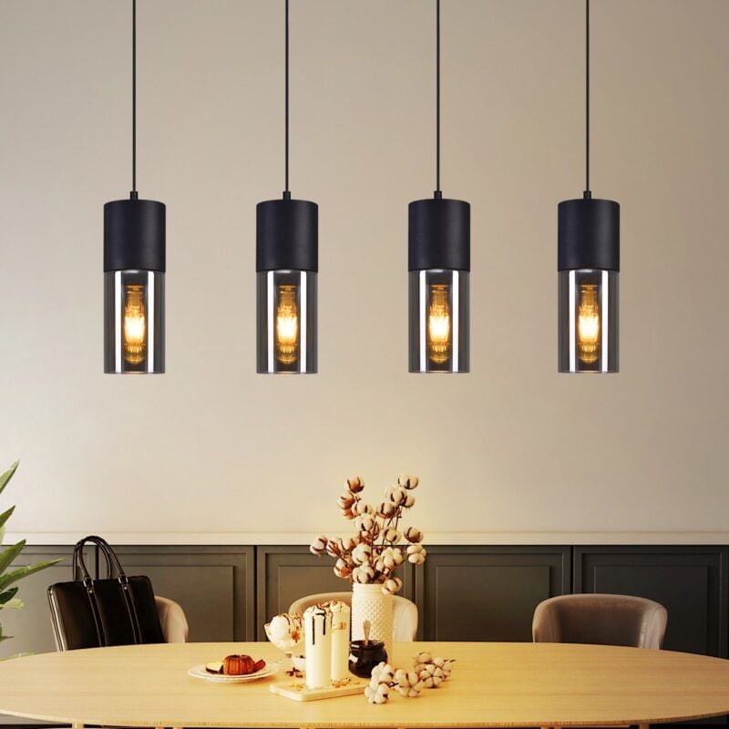 foto del prodotto gbly lampada sospesa nera, lampada da soffitto per la tavola da pranzo lampada sospesa e27 per la cucina in vetro nero e metallo, lampada sospesa