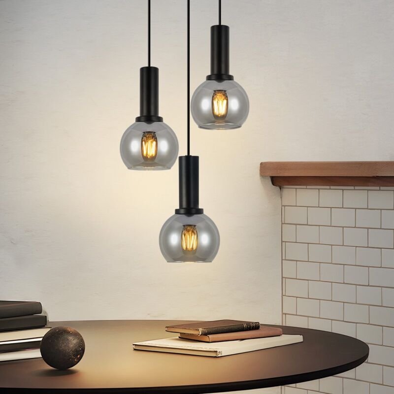 foto del prodotto gbly lampada sospesa per salone in vetro lampada a tre fiamme vintage per sala da pranzo, con base e27, regolabile in altezza senza lampadina 