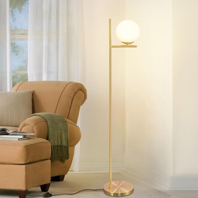 foto del prodotto gbly lampadaire salon moderne lampadaire industriel dor avec interrupteur pied m tal design en verre blanc lampe de sol e27 vintage c ble 2m