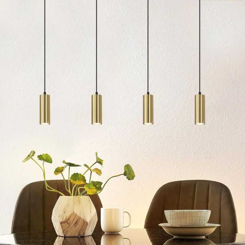 foto del prodotto gbly lampadario a sospensione per tavolo da pranzo, con 4 luci moderna lampada industriale a sospensione in metallo gu10 nero e oro, il bar, la