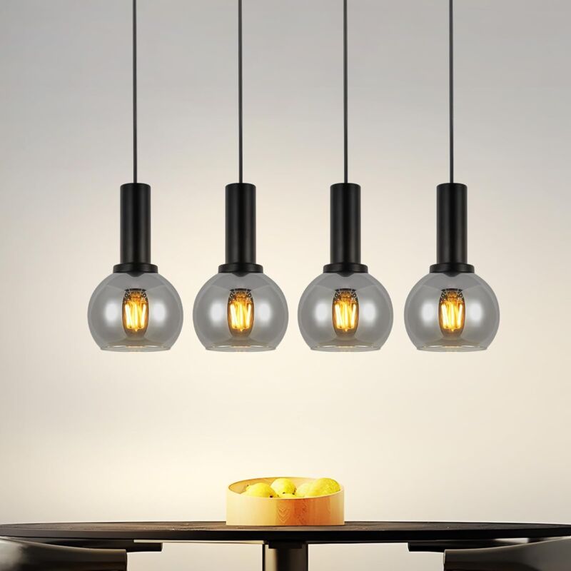 foto del prodotto gbly lampadario retr vintage per tavolo da pranzo, in vetro, a 4 fiamme, e27, lampada a sospensione retr per sala da pranzo, altezza regolabile