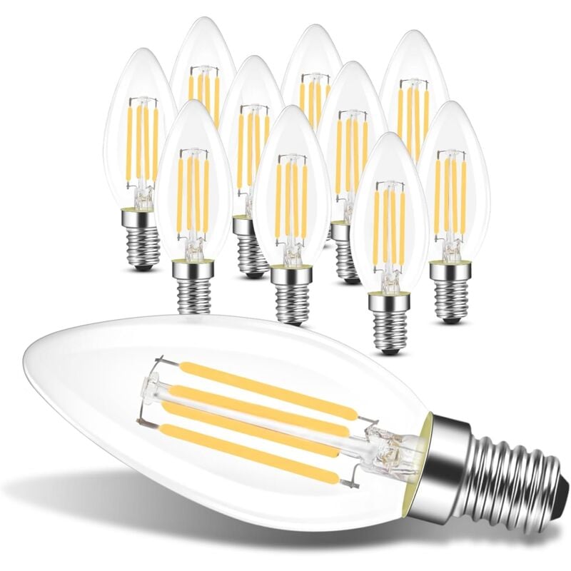 foto del prodotto gbly lampadine led e14 10 pezzi lampadine a candela 4w 2700k, filamento retr edison c35, illuminazione vintage in vetro a risparmio energetico,