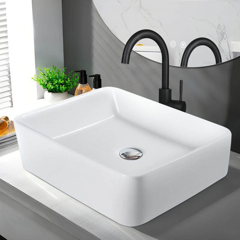 foto del prodotto gbly lavandino lavabo da bagno in ceramica con foro per rubinetto lavandino angolare freestanding bianco per bagno piccolo lavabo sospeso con