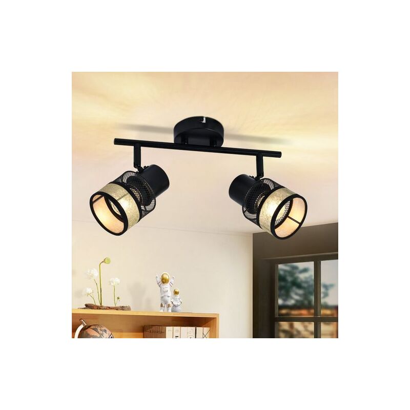foto del prodotto gbly plafoniera a 2 fiamme nero faretto da soffitto in metallo vintage e27 330 orientabile lampada da soffitto a led con paralume in tessuto oro