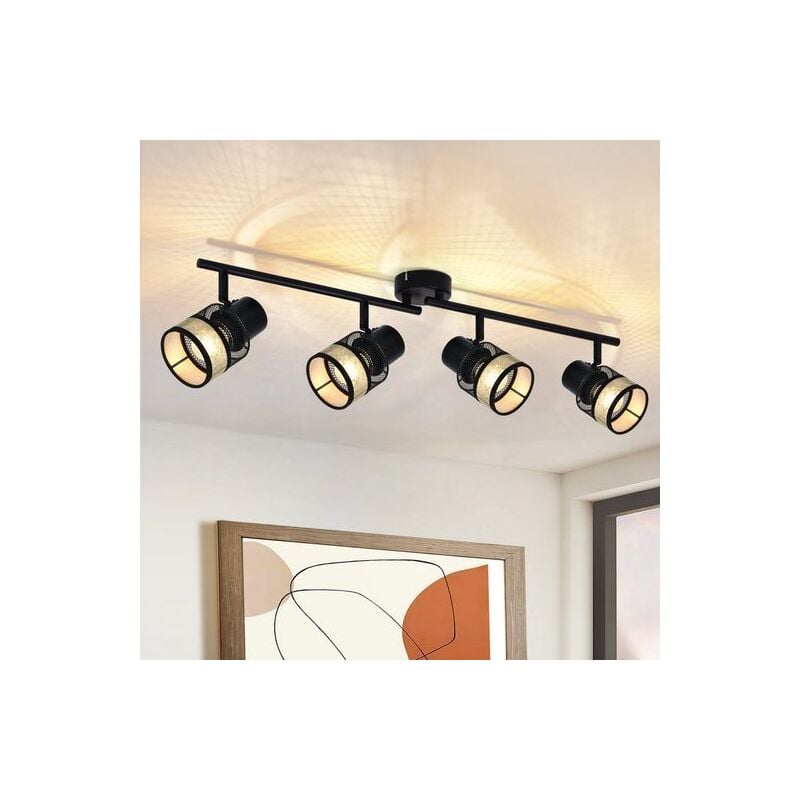 foto del prodotto gbly plafoniera a 4 fiamme nero faretto da soffitto in metallo vintage e27 330 orientabile lampada da soffitto a led con paralume in tessuto oro