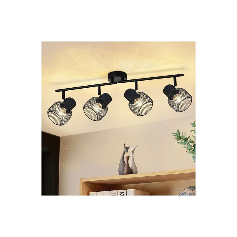 foto del prodotto gbly plafoniera a 4 fiamme orientabile a 330 spot led e27 per interni faretto nero in metallo, per soggiorno sala da pranzo camera da letto cucina