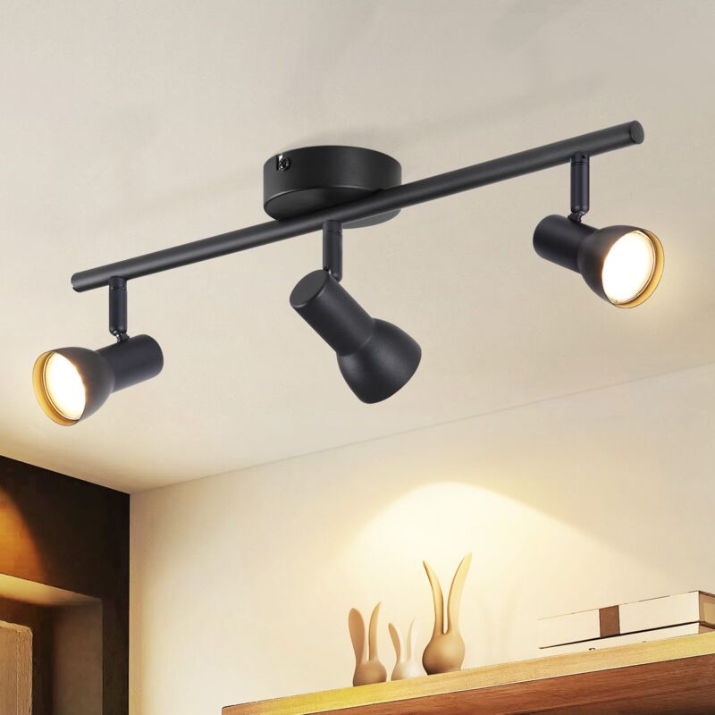 foto del prodotto gbly plafoniera a filo nero a 3 luci, moderna lampada da soffitto per corridoio, faretti gu10 in metallo di design per interni, orientabili a 350 