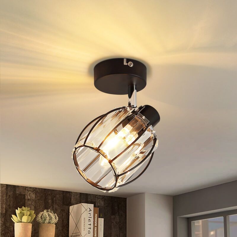 foto del prodotto gbly plafoniera da corridoio plafoniera vintage lampada da soffitto 1 fiamma paralume in cristallo e14 spot industriale nero 350 rotativo lampada
