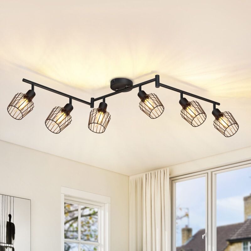 foto del prodotto gbly plafoniera e14 con 6 lampade plafoniera nera spot industriale a led ruotante di 350 , per camera da letto, salotto, corridoio