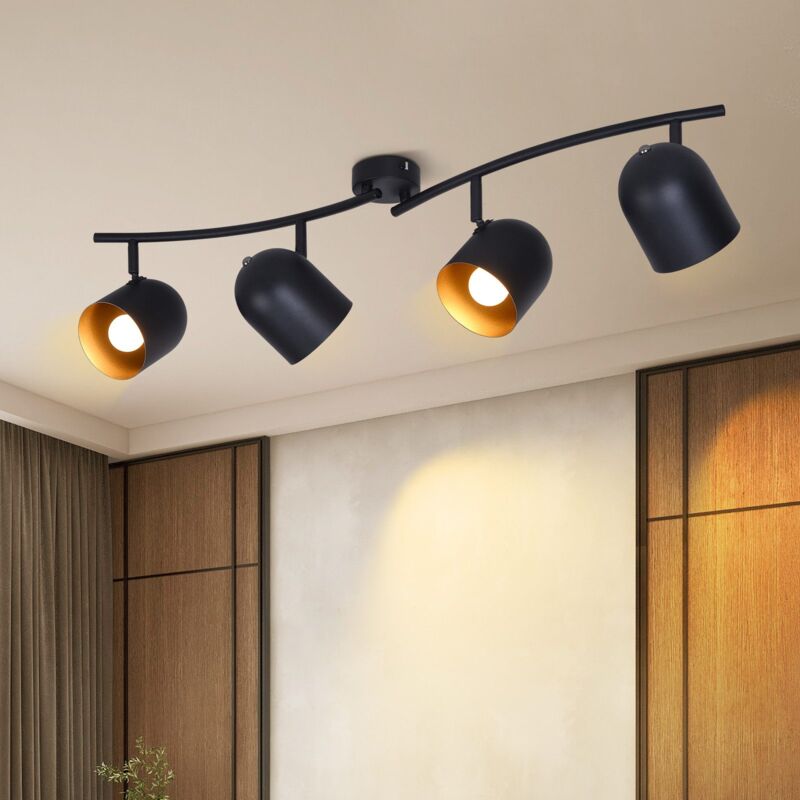 foto del prodotto gbly plafoniera faretto da soffitto a 4 luci vintage e14 faretti retr lampada da soffitto cucina in nero oro faretto industriale faretti da