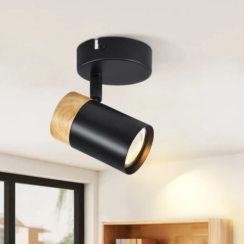 foto del prodotto gbly plafoniera in legno, plafoniera a 1 fiamma faretti da soffitto gu10 inclinabili a 330 , lampada da corridoio a led vintage nera per uso
