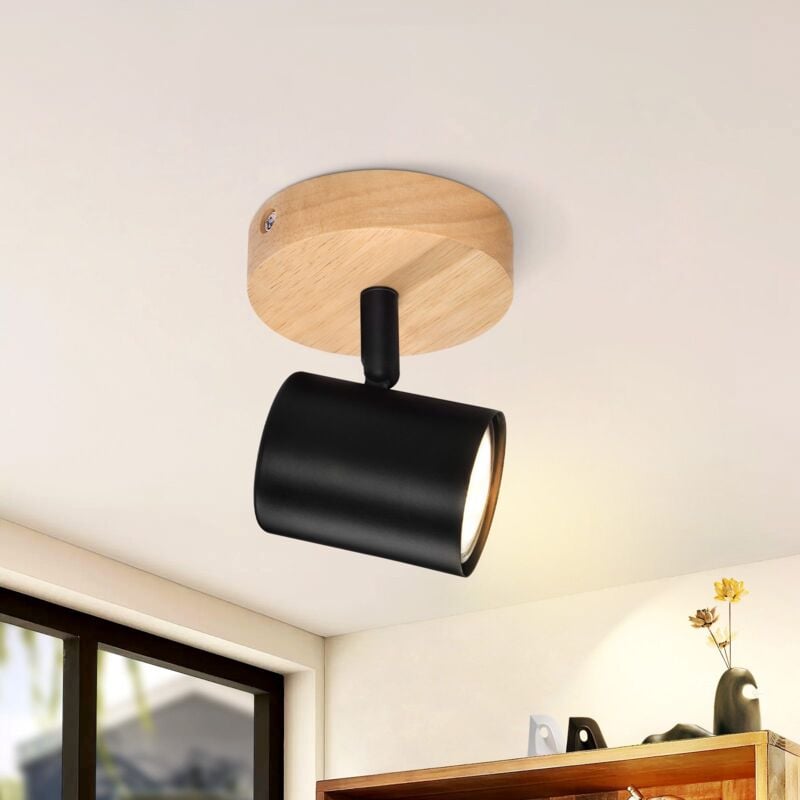 foto del prodotto gbly plafoniera led 1 fiamma nero plafoniera gu10 faretto orientabile applique in legno faretto da parete per soggiorno camera da letto corridoio