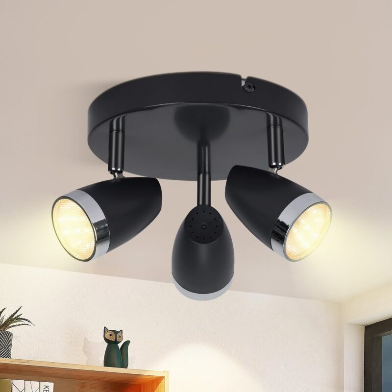 foto del prodotto gbly plafoniera led 3 faretti da soffitto led grigio moderno rotondo 3 lampadine nero bianco caldo 3000 k orientabile 350 12 w per corridoio