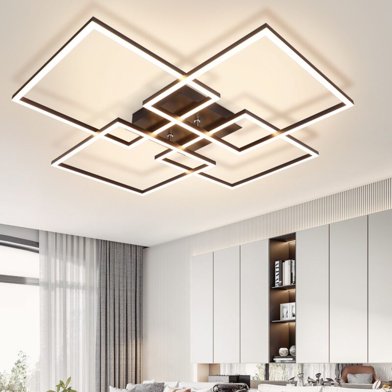 foto del prodotto gbly plafoniera led 4 lampada da camera da letto con cornice nera lampada da soggiorno moderna 32w 3000k design rettangolare bianco caldo per