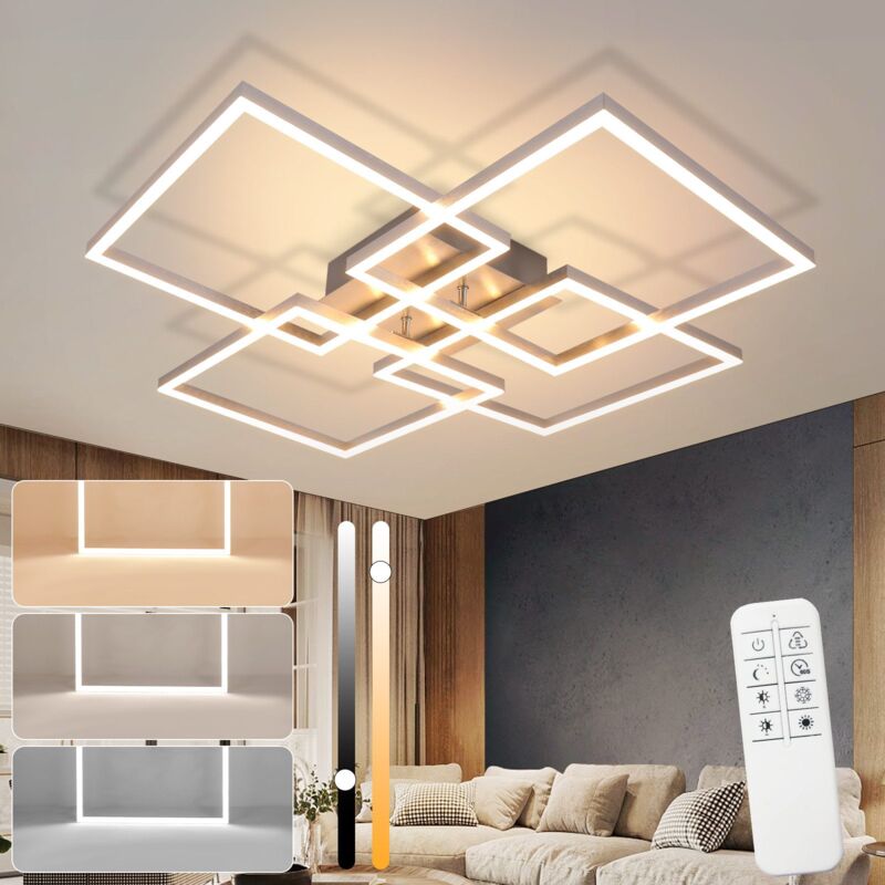 foto del prodotto gbly plafoniera led 64cm lampada da salotto moderna regolabile con telecomando 36w argento plafoniera camera da letto design rettangolare lampada