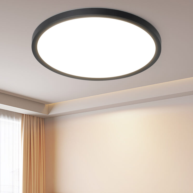 foto del prodotto gbly plafoniera led bagno diametro 30 cm lampada da bagno rotonda nera piatta lampada da cucina per camera da letto 24 w bianco caldo