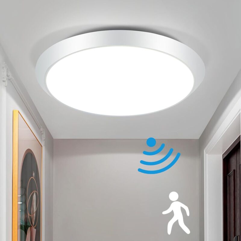 foto del prodotto gbly plafoniera led con sensore di movimento ip44 30cm plafoniera rotonda 15w bianco neutro per bagno balcone soggiorno corridoio
