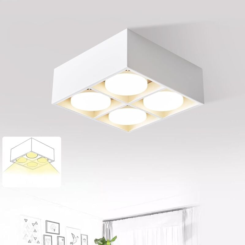 foto del prodotto gbly plafoniera led da incasso, bianca,4 faretti moderni, quadrati e orientabili, faretto 5w gx53, bianco caldo, per la cucina, lampadina non