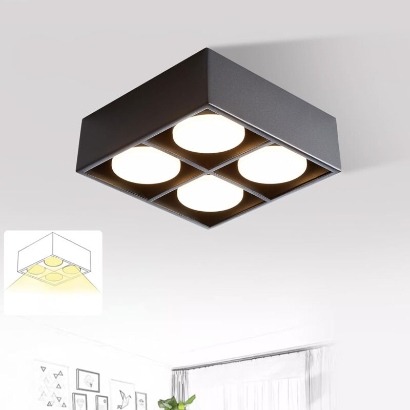 foto del prodotto gbly plafoniera led da incasso, bianca,4 faretti moderni, quadrati e orientabili, faretto 5w gx53, bianco caldo, per la cucina, lampadina non