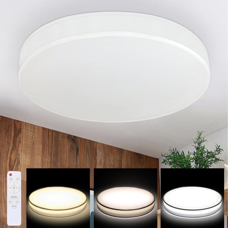 foto del prodotto gbly plafoniera led in tessuto bianco, illuminazione a soffitto dal design moderno, rustico e sobrio, illuminazione per ufficio, rotondo 39cm,