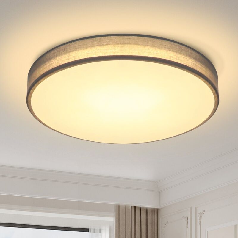 foto del prodotto gbly plafoniera led in tessuto grigio, illuminazione a soffitto dal design moderno, rustico e sobrio, illuminazione per ufficio, rotonda 30cm,
